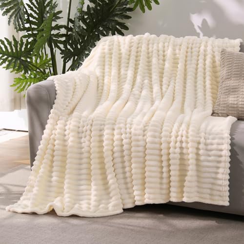 Beige Throw Blanket for Couch Sofa 50 * 60 inches Striped Fleece Blankets Room Home Decor Lightweight Plush Soft Cozy Gifts for Women Mom Girls - color: Beige, size: Throw(50"x60")
