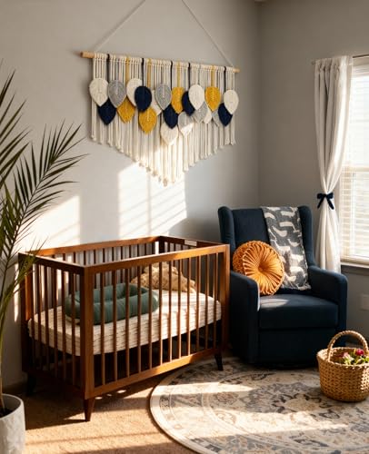 Tempospark Large Macrame Wall Hanging, 39" Wx29 L Boho Wall Hanging, Boho Chic Leaves Tassels Tapestry for Bedroom, Living Room, Dining Room, Nursery, Hallway, Balcony - color: Deep Ocean, size: 29"L x 39"W