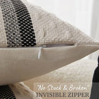 Boho Throw Pillow Covers with Tassels Woven Set of 2, 18x18 Inch Striped Textured Couch Throw Pillows for Couch Bed Sofa Bedroom Modern Funky (Black, 18"x18"(Pack of 2)) - color: Black