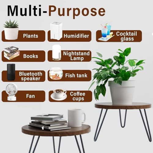 Plant Stand Indoor Outdoor, Wooden plant Stool, Mid Century Plant Stand for Indoor Plants, Wood Modern Plant Holder Rattan Flower, Low Short Boho Rustic Planter Stand Fit 5-15 Inch Pot (Walnut, L) - size: L
