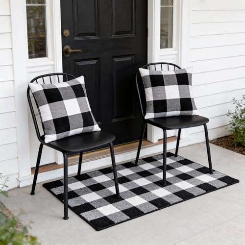 HunnmingRe 4 Pcs 4th of July Buffalo Plaid Outdoor Rug 27.5'' x 43'' Front Door Mat Washable Cotton Farmhouse Mat Checkered Carpet for Indoors, Layered, Porch, Farmhouse (Buffalo Plaid,Classic) - color: Classic