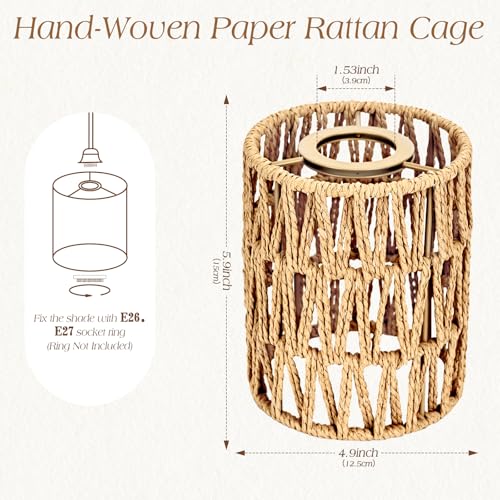 3 Pack Rattan Lamp Shade for E26 Base, Handwoven Natural wicker lamp shade, Boho Pendant Light Shades for Living Room, Bedroom, Kitchen - Eco-friendly & Stylish Home Decor - size: 3PC