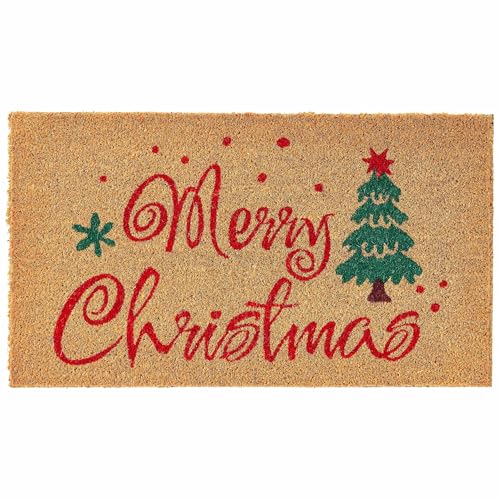 KANKUN Merry Christmas Coco Coir Door Mat with Xmas Tree, Heavy Duty Backing, Welcome Doormat (17" x 30"), Doormat Entrance (Christmas2 - Welcome) - color: Christmas2 - Welcome