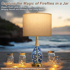 OYEARS 23" Table Lamps for Living Room Set of 2 Bedside Lamps for Night Stands Bedroom Lamps Farmhouse Rattan Boho Lamp Glass Nightlight End Table Lamp with USB C+A (Blue),Two Light Points - color: Blue
