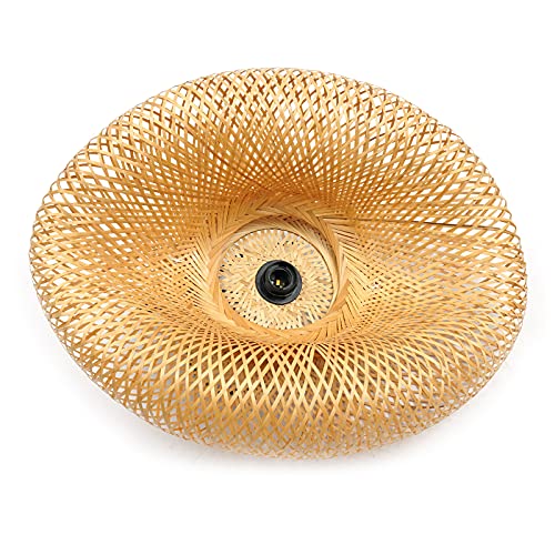 Hand-Woven Bamboo Pendant Light, Lantern Lamp Rattan Single Light Weaving Natural Wooden Ceiling Hanging Fixture with Adjustable Cord for Kitchen Dining Room Restaurant Farmhouse - color: Semicircle,Style 3