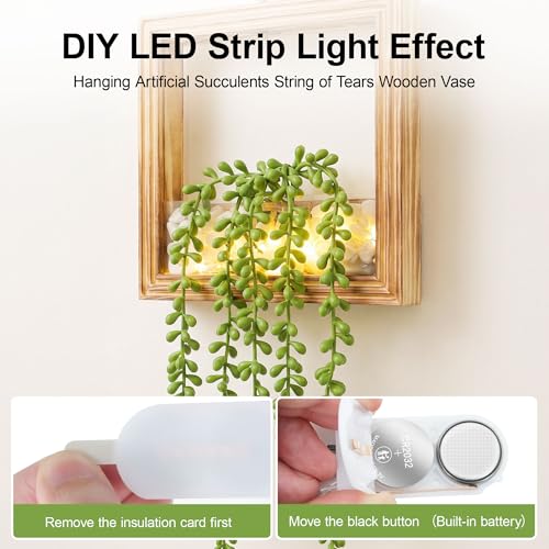 2 Pack Fake Plants Hanging, Artificial Succulents Plants in Square Wooden Frame with Glow Accents, Boho Wall Decor for Office Living Room Bathroom Bedroom Kitchen Indoor Outdoor, Burnt Wood - color: Burnt Wood