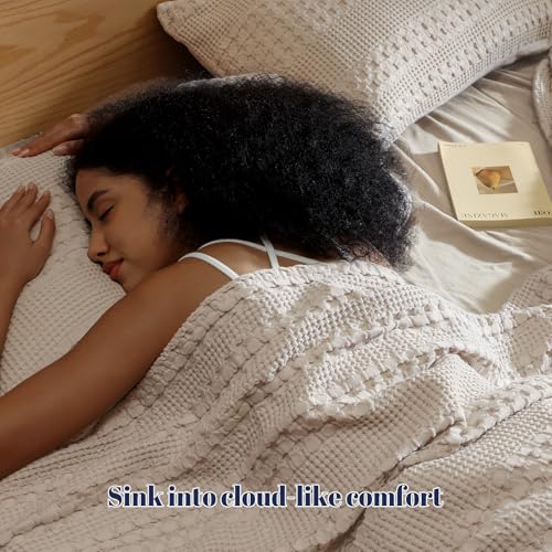PHF 100% Cotton Waffle Pillow Shams Standard Size, 2 Pack 20" x 26" Soft Skin-Friendly Pillowcases, No Filling, Aesthetic Woven and Breathable Waffle Weave Pillow Case Covers for Bed, Oatmeal - color: Oatmeal, size: 26" x 20" (Pack of 2)