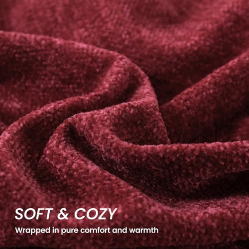 Burgundy Red Chenille Throw Blanket for Couch Bed，Soft Cozy Throw Blanket with Handmade Fringe, Decorative Blanket for Sofa Chair Living Room for Gift, (Burgundy Red) - color: Burgundy Red, size: 50“ x 60"