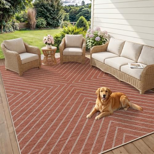 Garvee Washable 5x7 Rug, Easy Jute Terracotta Rugs for Living Room, Indoor Striped Rug for Bedroom, Outdoor Farmhouse Non-Slip Dining Room Mat Modern Carpet Area Rug for Patio Home Office 5'x7' - color: Striped|terracotta, size: 5' x 7' (Rectangular)