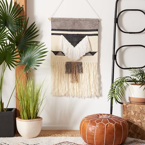 SAFAVIEH Home Collection Sedona 145 Ivory/Black Boho Tribal Woven Wool & Bamboo Tassel Fringe Tapestry Hanging Wall Art - color: Ivory/Black, size: 20"L x 4"W