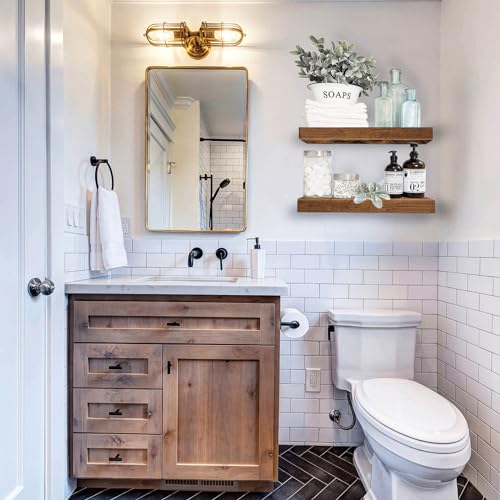 QEEIG Bathroom Floating Shelves for Wall - 15.7" Wall Mounted Shelf Over Toilet Farmhouse Home Decor Display Bookshelf Small 15.7 x 6.7 inch Set of 2, Rustic Brown (008-40BN) - color: A. Brown, size: 15.7"