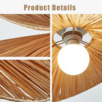 Rustic Woven Pendant Light, 19.7" Coastal Rattan Lampshade Hanging Lighting Fixture, Vintage Farmhouse Chandelier for Kitchen Island, Dining Table Room