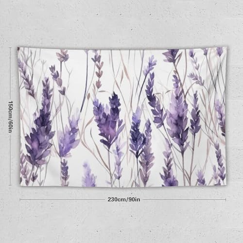 HZOHNAGO Lavender Flower Tapestry Watercolor Purple Floral Pattern Printed Wall Tapestry Wall Hanging for Bedroom Living Room Dorm 90" W x 60" H - color: Lavender-12, size: 90"L x 60"W