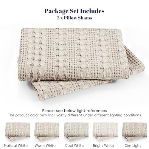 PHF 100% Cotton Waffle Pillow Shams Standard Size, 2 Pack 20" x 26" Soft Skin-Friendly Pillowcases, No Filling, Aesthetic Woven and Breathable Waffle Weave Pillow Case Covers for Bed, Oatmeal - color: Oatmeal, size: 26" x 20" (Pack of 2)