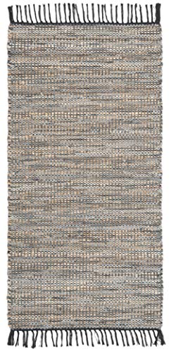 SAFAVIEH Vintage Leather Collection Accent Rug - 2'3" x 4', Grey, Handmade Boho Fringe Leather & Jute, Ideal for High Traffic Areas in Entryway, Living Room, Bedroom (VTL203F) - color: Grey, size: 2'3" x 4' (Rectangular)