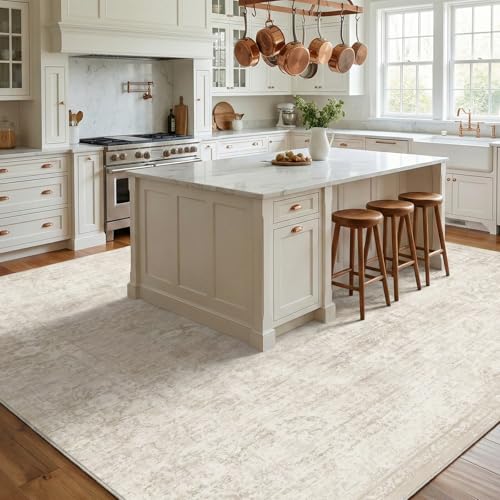 Homemate Washable Rug 9x12 Area Rugs - Vintage Faux Wool Rugs for Living Room Bedroom Dining Room - Non Slip Foldable Carpet Indoor Area Rug for Home Decor（9'x12', Beige - color: Beige, size: 9x12 ft