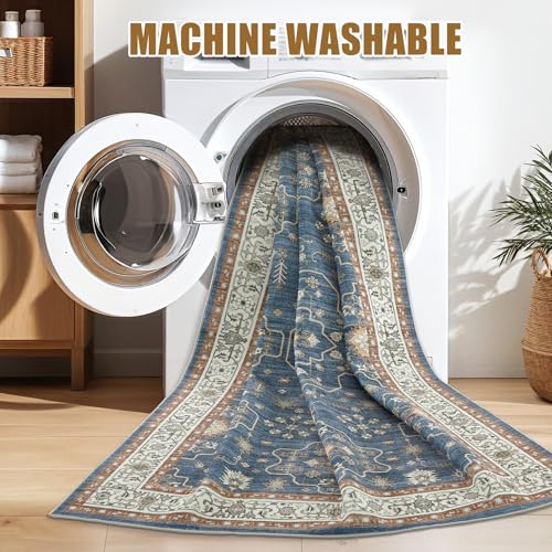 5x7 Area Rug for Living Room- Machine Washable Soft Oriental Vintage Large Indoor Floor Carpet for Bedroom Under Dining Table Home Office Decor - Dark Blue - color: Dark Blue, size: 5' x 7' (Rectangular)