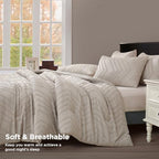 Oatmeal Tufted King Comforter Set 3 Pieces | Boho Farmhouse Bedding, All Season, Soft Microfiber, For Women Girls Teens