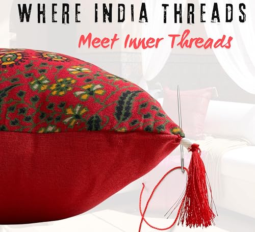Set Of 5 Boho Throw Pillow Covers - Silk Decorative Cushions For Sofa, Couch, And Bed – Bohemian, Indian & Moroccan Inspired Home DéCor For Living Room (Mandala Cushion Cover, 18X18 Inches) - color: Mandala Cushion Cover