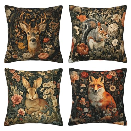 Vintage Animals Throw Pillow Covers 18 X 18 Inch Set of 4 Decorative Cushion Cover Home Decor for Sofa Chair Couch Bedroom Living Room - color: Vintage Animals