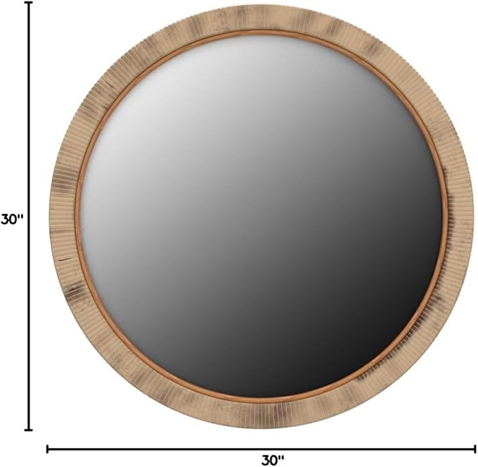 Rutledge & King Round Rattan Mirror - Boho Decorative Wall Mirror - 30" Dia.