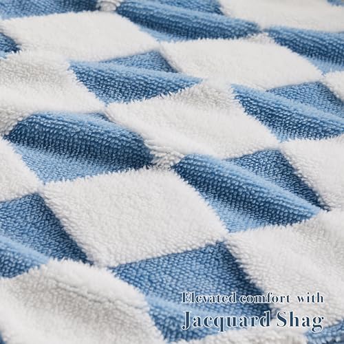 Ohocut Checkered Jacquard Shag Throw Pillow Covers, Pack of 2 Fluffy Blue Cute Decorative Aesthetic Soft Checkered Throw Pillow Cases for Couch Sofa Bedroom,18x18 Inch - color: Blue, size: 18" x 18" (Pack of 2)