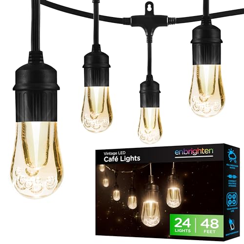 Enbrighten LED Outdoor String Lights 48ft Soft Warm White Patio Lights with Ultra-Durable Shatterproof and Waterproof Acrylic Bulbs for Balcony, Backyard, Porch, Gazebo, Deck, Party and Market, 35631 - size: 48ft