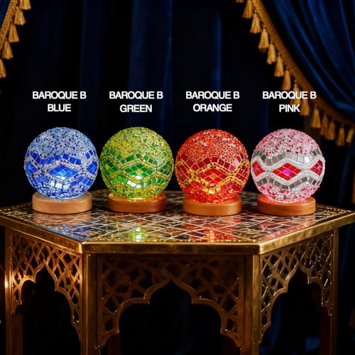Vintage Turkish Night Lights Mosaic Glass Table Lamp USB Power Dimmable Ambient Lighting Bedside Sleep Light Study/Home Office Decoration Unique Gift Idea(Baroque B - Orange, Baroque) - style: Baroque B Orange