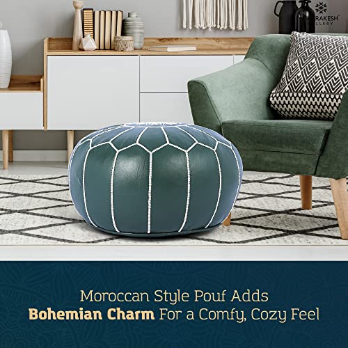 Marrakesh Gallery Genuine Leather Round Pouf Unstuffed - Moroccan Ottoman Footstool, Footrest Cover - Boho Decor - Bohemian Living Room, Bedroom, Kids Room, Gift & Wedding - color: Dark Green