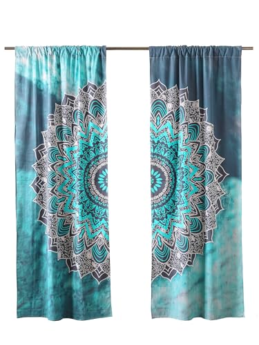 Popular Handicrafts Tarquoise Hippie Mandala Ombre Curtains 83 Inch Length for Living Room Bedroom 2 Panels Set Light Filtering Semi Sheer Window Curtains 76 Inch Width Boho Farmhouse Drapes W76xL83 - color: Tarquoise, size: 38"W x 83"L (Pack of 2)
