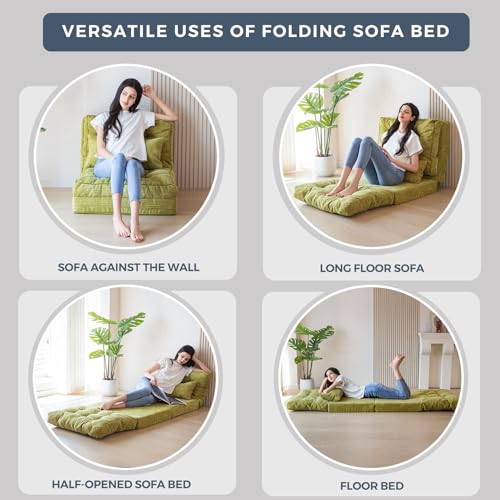 MAXYOYO Folding Sofa Bed, Tufted Bean Bag Bed with Pillows Floor Couch for Adults, Extra Thick and Long Floor Sofa, Single Couch for Bedroom Living Room, Green, 30x91 Inch - color: Green, size: Tufted Single