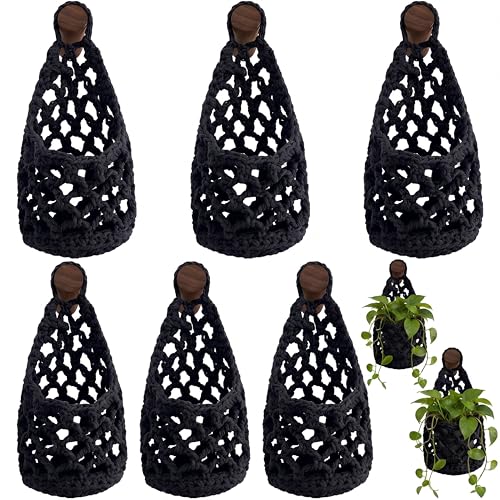 6 Pk Wall Planters for Indoor Macrame Plant Hanger Boho Wall Mounted Flower Baskets Hanging Planter, Plants and Pots are Not Included (Black,4 x 8 Inch) - color: Black, size: 4 x 8 Inch