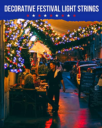 Brightown Red White Blue Battery Operated Mini String Lights with 8 Modes- 2 Pack 18 Feet 50 LED Independence Day Decoration Waterproof, Timer for Patriotic Xmas Holiday Party Outdoor Indoor - color: Red White Blue, size: 50 LEDs x 2 Pack