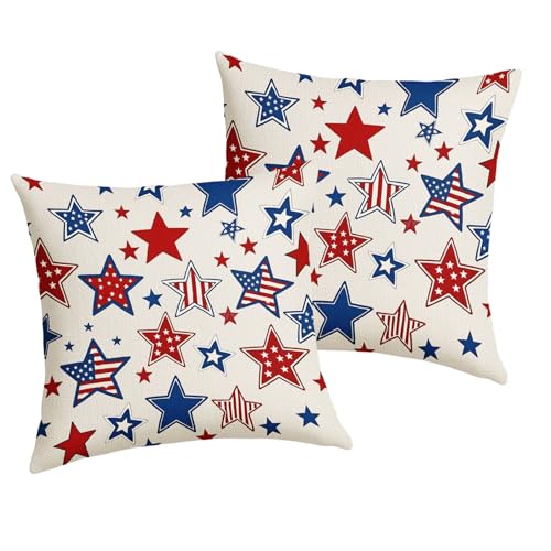 4th of July Star Pillow Covers 24x24 Inch Red Blue Amarican Flag Patriotic Throw Pillows For Couch Soft Durable Cushion Covers Independence Memorial Day Pillow Cases for Bed Sofa Decor Set of 2 - color: 4th of July-blue Red Star, size: 24" x 24" (Pack of