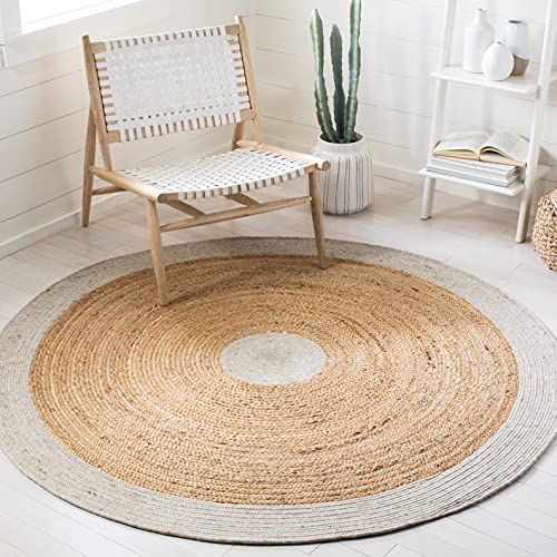 SAFAVIEH Braided Collection 3' Round Beige / Natural BRD910B Handmade Country Cottage Reversible Jute Area Rug - color: Beige/Natural, size: 3' (Round)