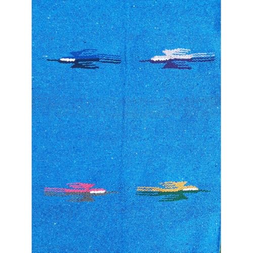 Open Road Goods Mexican Thunderbird Yoga Blanket, Handwoven Throw for Yoga, Meditation, and Home Décor – Versatile Blanket for Beach, Picnic, Camping, or Outdoor Use - color: Aqua Blue