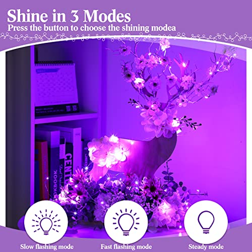 Hortsun 100 Packs Fairy Lights Battery Operated 3 Speed Modes, 7 Ft/ 2 M 20 LED Battery String Mini Waterproof Wire Twinkle Lights Bulk for Wedding Party Birthday Vases Decor (Purple Light) - color: Purple Light