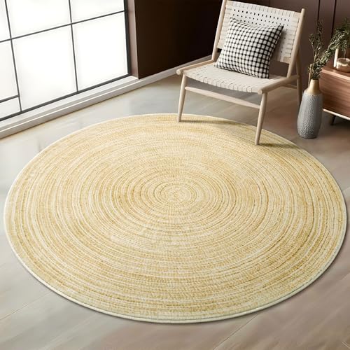 Asrug Imitation Jute Low Pile Round Rug Area Rug Washable Non-Slip Circle Rug Soft Plush Touch Circle Rugs Round for Kitchen Bathroom Living Bedroom Nursery, Carpet 4ft /48 inch/122 cm Yellow - color: Yellow, size: 4ft