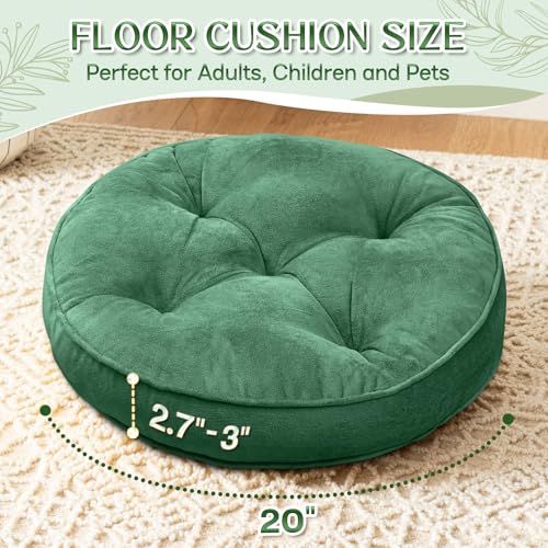 1 MIDDLE ONE Floor Pillow Set of 2, Memory Foam Meditation Cushion, Floor Cushions for Adults Sitting, Large Round Seat Cushions for Yoga, Living Room, 20x20 Inch (Round | Green) - color: Round | Green, size: 20x20 Inch(Pack of 2)