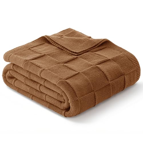 Whale Flotilla Checkered Knit Throw Blanket for Couch, Soft Decorative Knitted Blankets for Sofa Bed, Lightweight Cozy Throws for Spring Summer, 50x60 Inch, Brown - color: Brown, size: 50x60 Inch