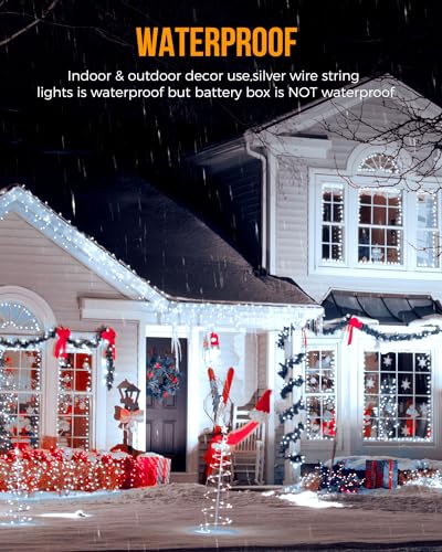 Fairy Lights Battery Operated, 10Feet 120LEDs Firecracker String Lights Waterproof Silver Wire Starry Firefly Light for DIY Wreath Home Wedding Indoor Outdoor Christmas Decorations, Pure White - color: Pure White, size: 120 LEDs