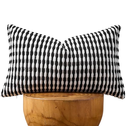 AmHoo Boho Chenille Pillow Cover Decorative Tufted Pillowcase for Couch Bed Sofa Bedroom Living Room Modern 12 x 20-Inch Black - color: Black, size: 20" x 12" (Pack of 1)