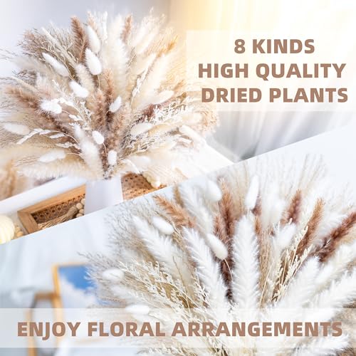 96PCS Natural Dried Pampas Grass Boho Home Decor Bouquet Phragmites Dried Flowers Bouquet for Wedding Floral Arrangements Living Room Decorations (96PCS) - size: 96 Pcs