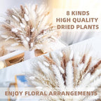96PCS Natural Dried Pampas Grass Boho Home Decor Bouquet Phragmites Dried Flowers Bouquet for Wedding Floral Arrangements Living Room Decorations (96PCS) - size: 96 Pcs
