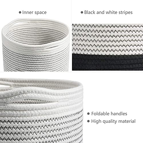 Jute Rope Plant Basket Hand Woven Flower Pot Basket for 6" Flower Pot Floor Indoor Planters Modern Storage Organizer Foldable Basket Rustic Home Decor White Stitching Black H6 3/4" x W6 1/2"