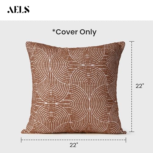 AELS Boho Decorative Textured Throw Pillow Covers 22x22, Modern Mid Century Rainbow Tufted Pillow Case, Farmhouse Rustic Geometric Woven Cushion Case for Bed Couch Sofa, Burnt Orange - color: Burnt Orange, size: 22" x 22" (Pack of 2)