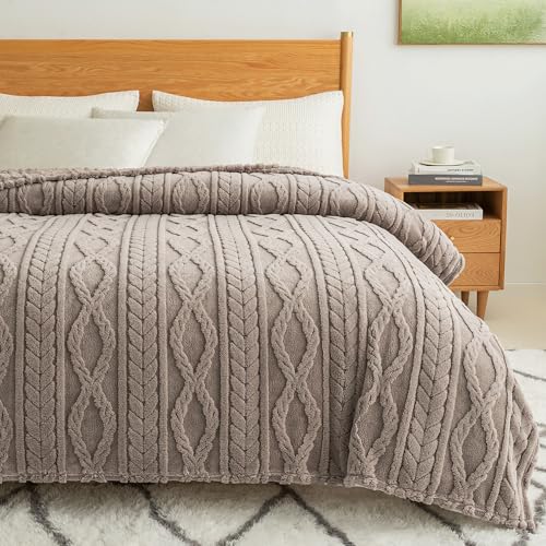 COOVA Taupe Fleece Queen Blanket for Bed - Super Soft Cozy Plush Fuzzy Blanket for Sofa,Premium Sherpa Warm Large Throw for Women,Couch,Chair,90x90 Inches - color: Taupe, size: 90“x90”