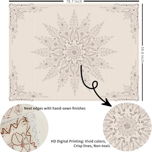 Damanse Floral Tapestry Wall Hanging Cute,Boho Wall Tapestry for Bedroom Aesthetic,Mandala Living Room Decor for Teen Girls (Flaxen, 59.80" x 78.70") - color: Flaxen, size: 78.7"L x 59.8"W