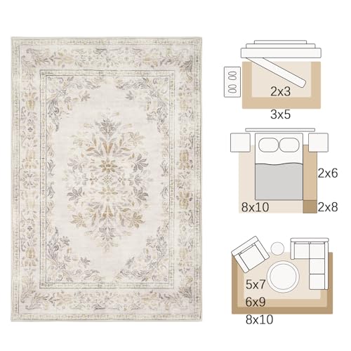 jinchan Floral 2x3 Rug for Entryway - Vintage Washable Area Rug Ultra-Thin Low Pile Soft Small Non Slip Distressed Indoor Door mat Accent for Entrance Kitchen Bedroom Bathroom (2x3ft, Light Grey) - color: Floral Light Grey, size: 2' x 3' (Buttery Soft)