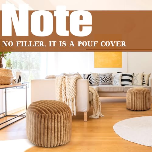 Teenyyou 2 Pcs 20 x 15 Inch Unstuffed Pouf Cover Ottoman Foot Rest - No Filler, Faux Rabbit Fur Foot Stool Floor Bean Bag Floor Chair Storage for Living Room Bedroom Home Decor(Brown) - color: Brown, size: 20 x 15 In